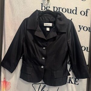 Vintage Victor Costa black jacket, size 10, with rhinestone buttons 3/4 sleeves